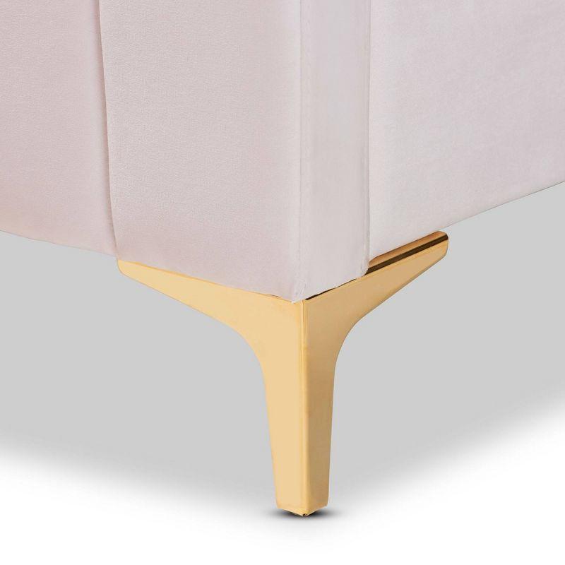 King Nami Velvet Platform Bed Light Pink/Gold - Baxton Studio: Upholstered, No Box Spring Needed