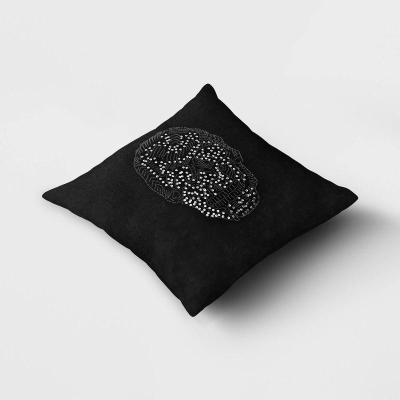 Square Beaded Skull Velvet Throw Pillow Black - Threshold™: Halloween Decor, Indoor, Ghosts & Ghouls Theme