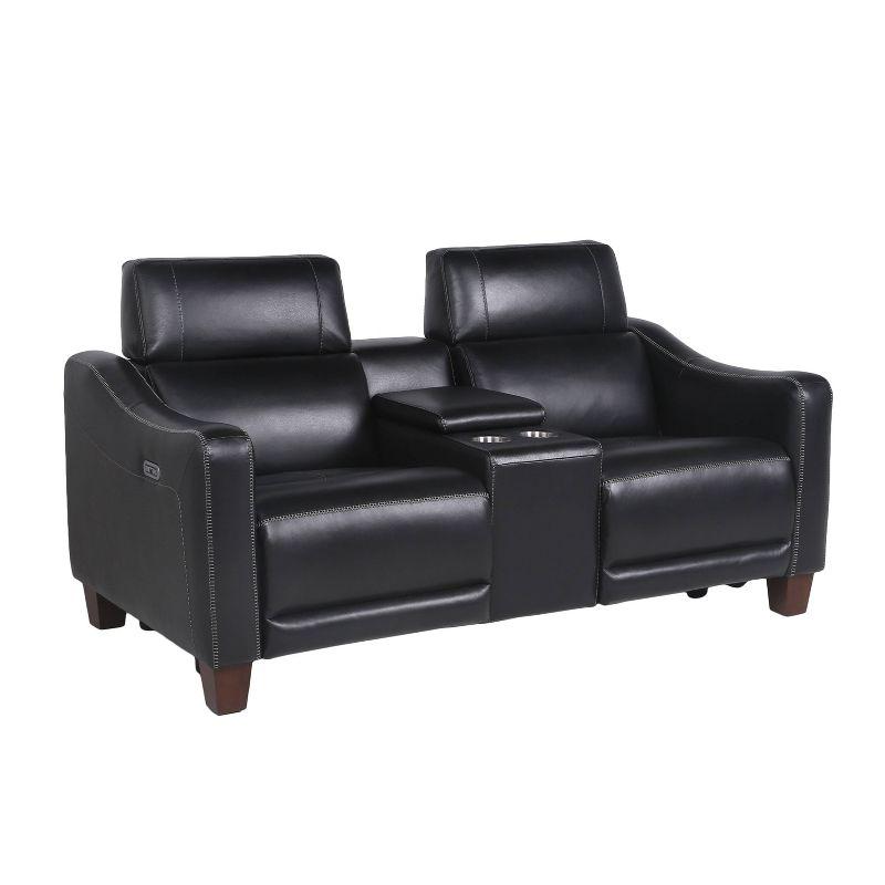 Black Faux Leather Power Reclining Loveseat with Storage and Cup Holder