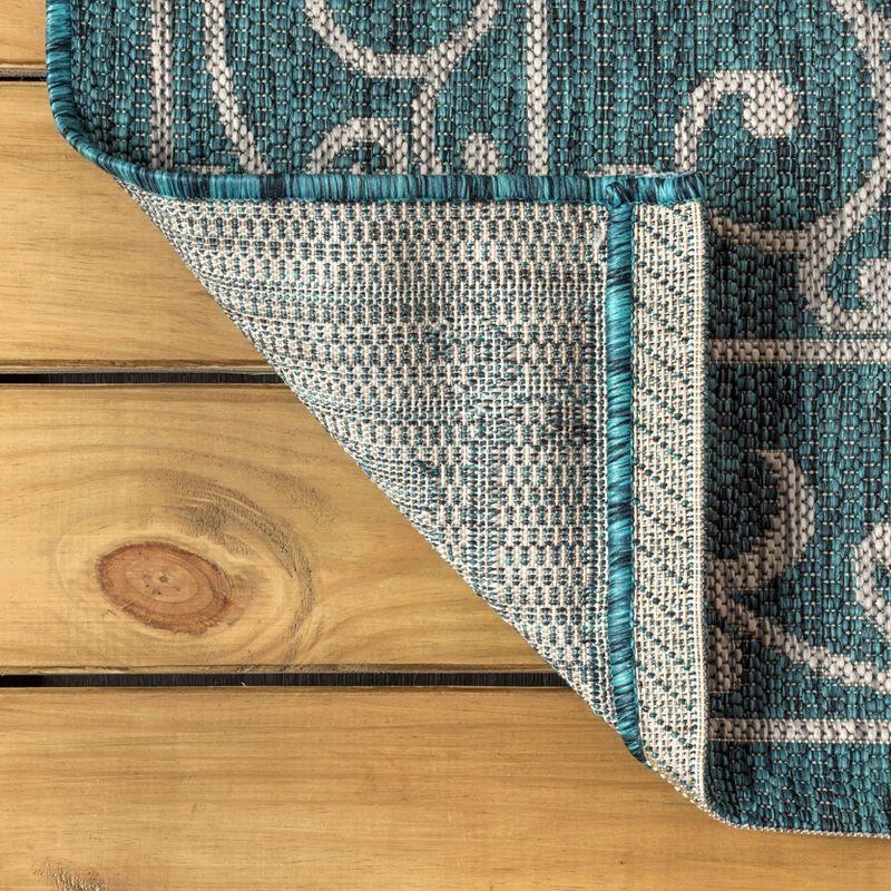 5' Square Charleston Vintage Filigree Textured Weave Indoor/Outdoor Area Rug, Teal/Gray - JONATHAN Y