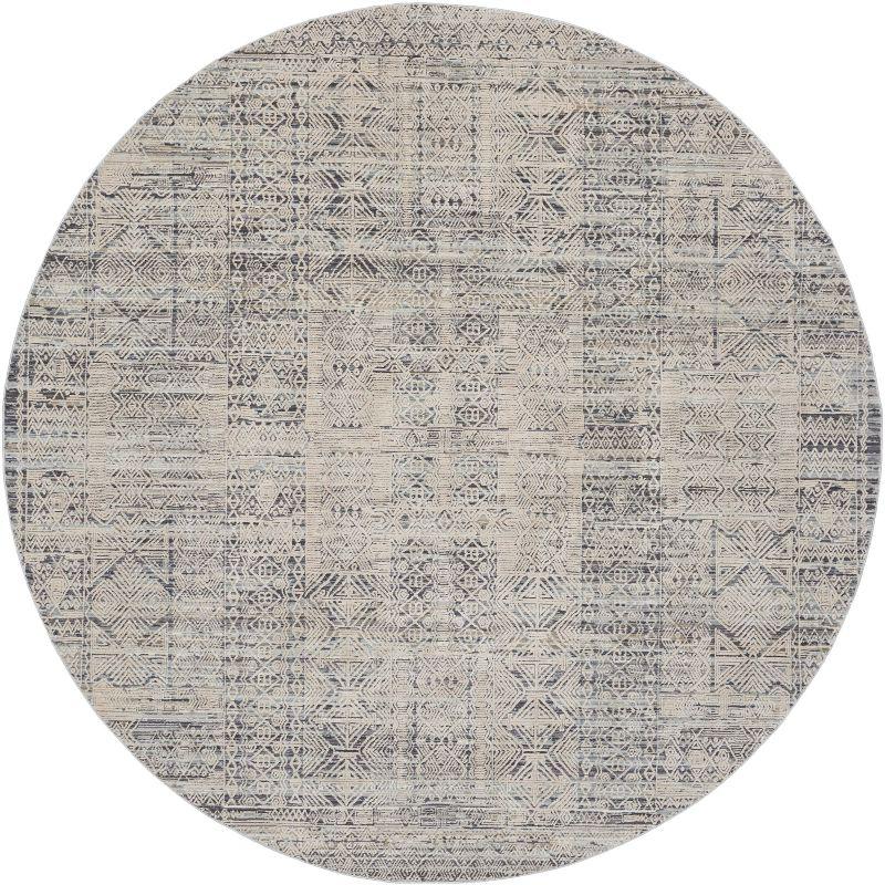 Ivory Blue Bohemian Persian-Inspired Round Rug, 94 in Diameter