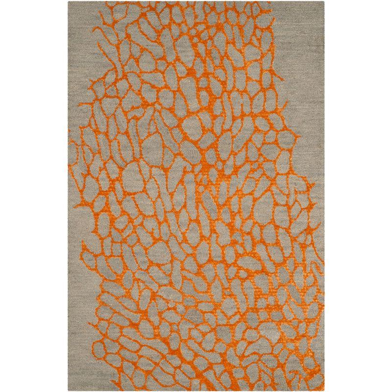 Blossom BLM695 Hand Hooked Indoor Accent Rug - Grey/Orange - 3'x5' - Safavieh