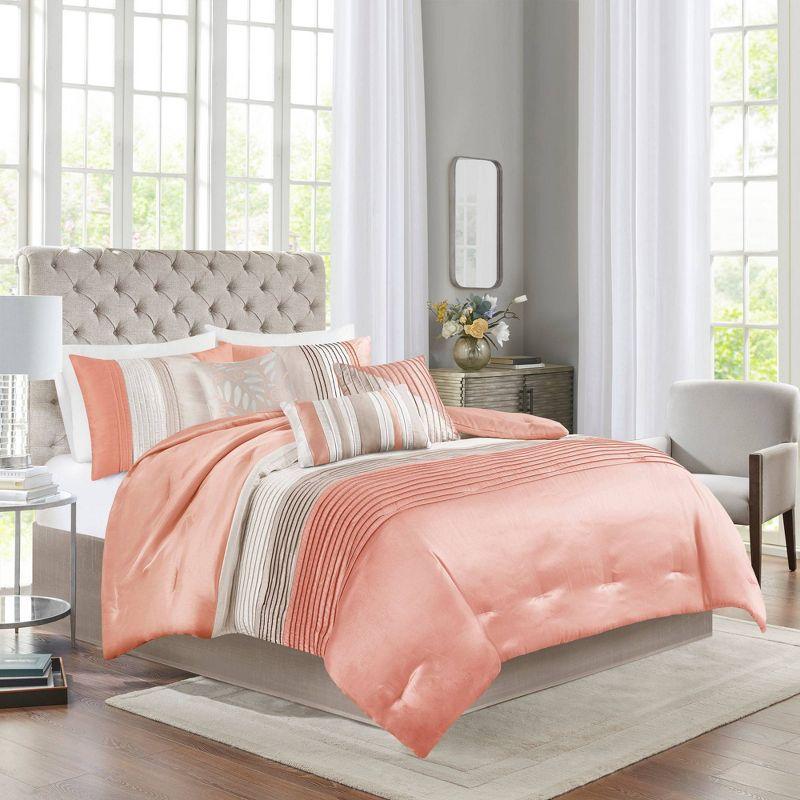 Amherst 7 Piece Striped and Pleated Comforter Set