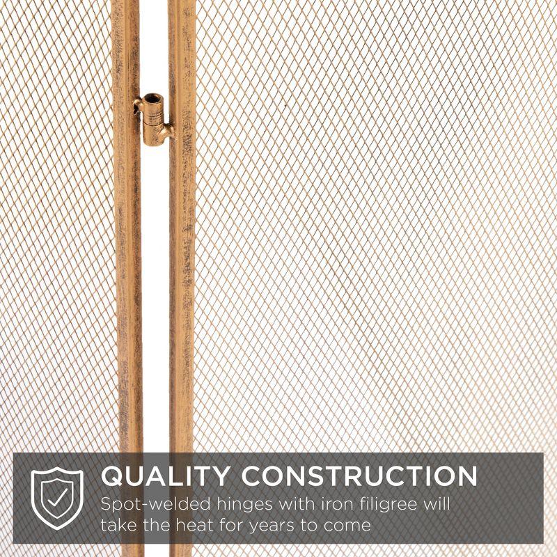 Best Choice Products 47.5x27.25in 3-Panel Steel Mesh Fireplace Screen, Spark Guard w/ Rustic Worn Finish - Antique Gold