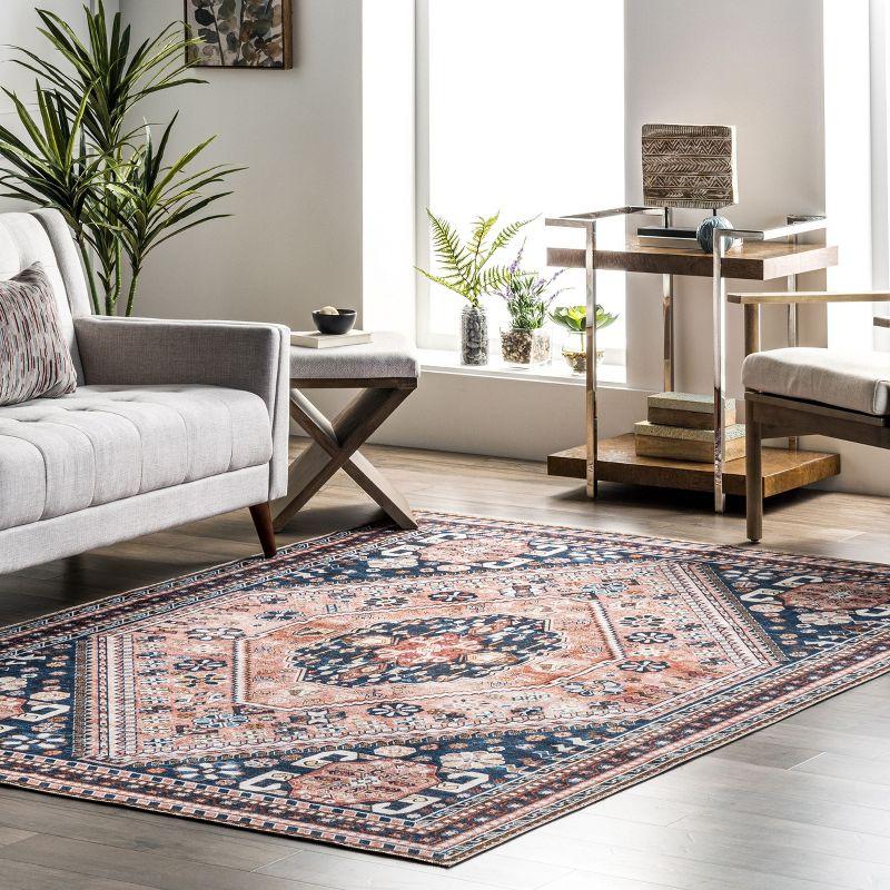 Nuloom Nevaeh Pet Friendly Machine Washable Bohemian Medallion Area Rug, 3' x 5', Dark Blue