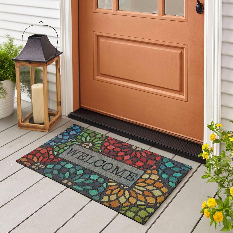 1'6"x2'6" 'Welcome' Stained Glass Floret Doorscapes Mat - Mohawk