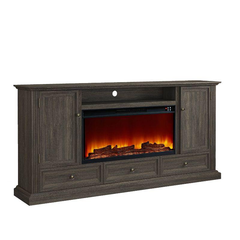 Festivo 72" Vintage TV Stand for TVs up to 70" with Electric Fireplace Brown: MDF Media Console, Storage