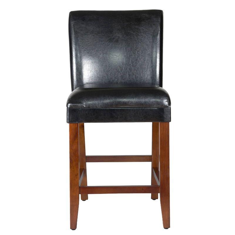 24" Faux Leather Luxury Counter Height Barstool Black - HomePop: Rubberwood Legs, Padded Back