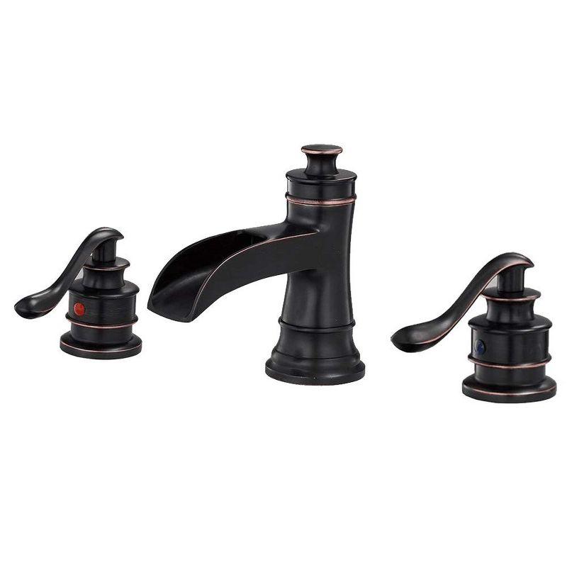 Oil Rubbed Bronze Waterfall Widespread Bathroom Faucet with Pop-Up Drain