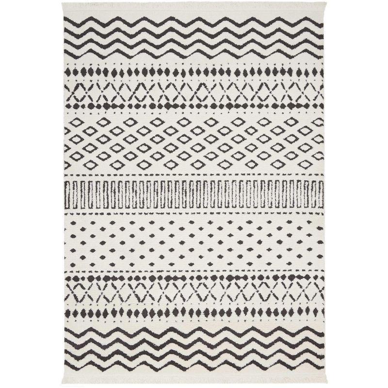 Zara 47'' Black Geometric Synthetic Shag Area Rug