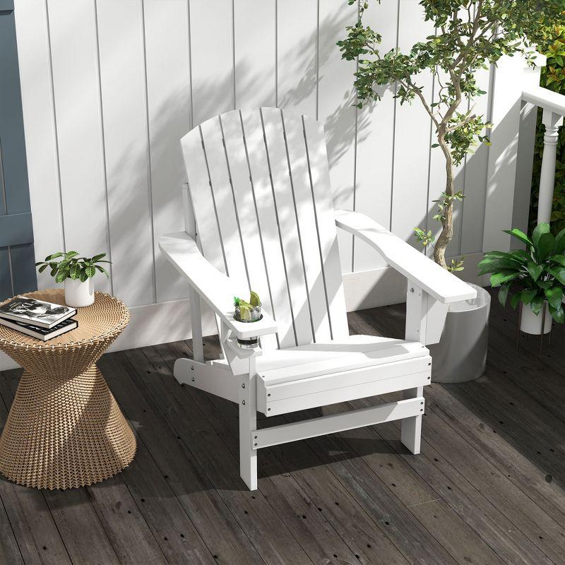 Outsunny Oversized Adirondack Chair, Outdoor Fire Pit and Porch Seating, Classic Log Lounge w/ Built-in Cupholder for Patio, Backyard, White