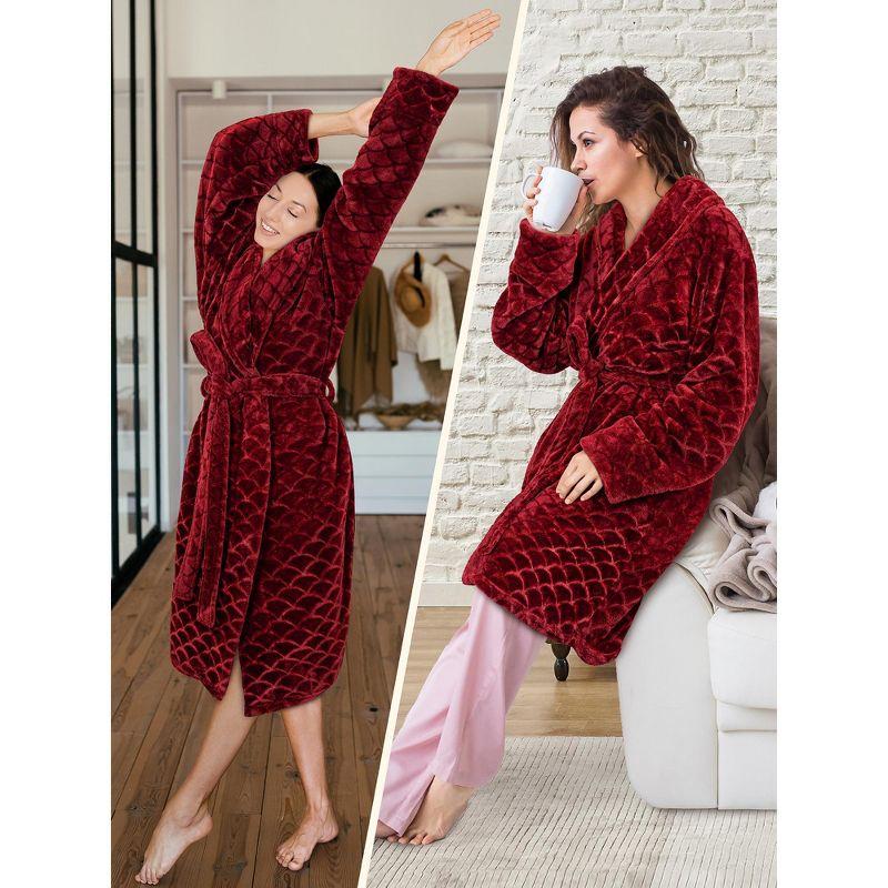 PAVILIA Short Robes for Women, Plush Soft Bathrobe Womens Lightweight, Fluffy Fuzzy Robe Knee Length, Shower Spa (Dark Red, Large-X-Large)