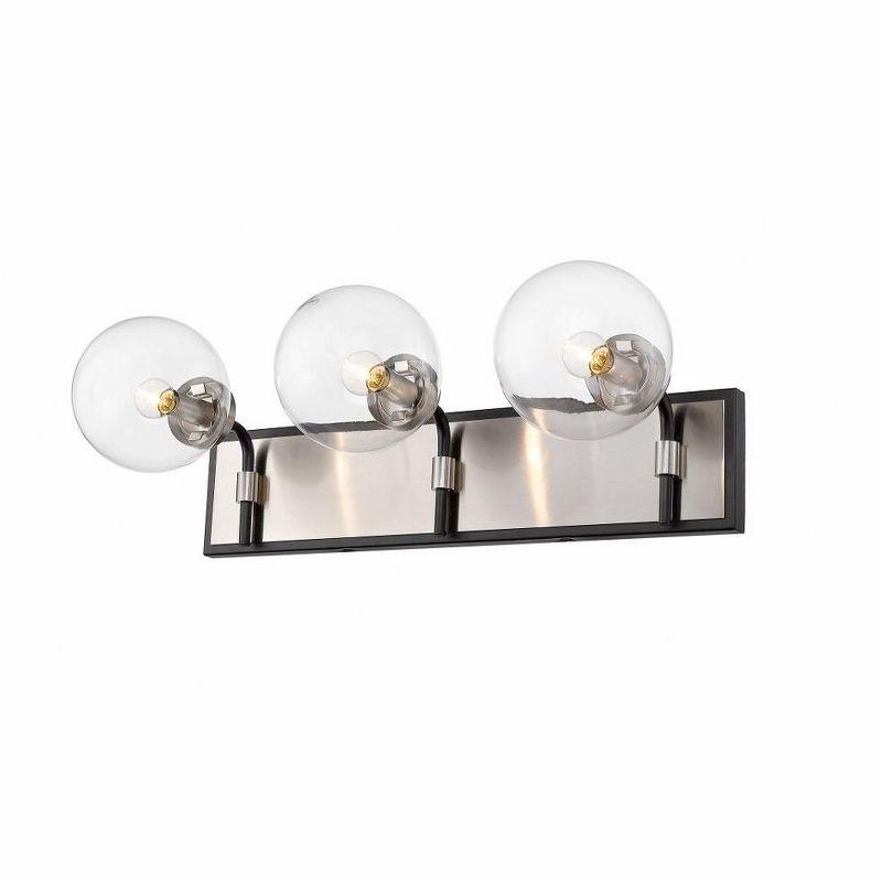 Matte Black and Brushed Nickel 3-Light Vanity with Clear Glass Shades