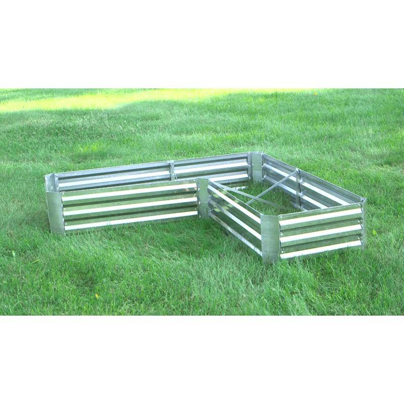 Sunnydaze Outdoor Galvanized Steel L-Shaped Raised Garden Bed for Plants, Vegetables, and Flowers - 59.5" - Silver