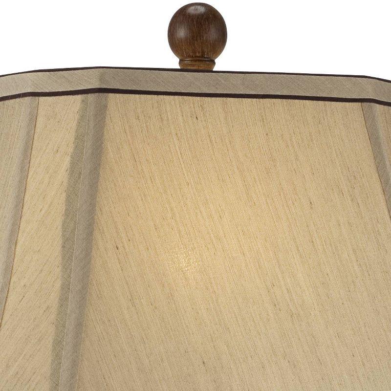 Regency Hill Traditional Table Lamp 28.5" Tall Carved Two Tone Brown Urn Shaped Beige Fabric Shade for Living Room Family Bedroom Bedside