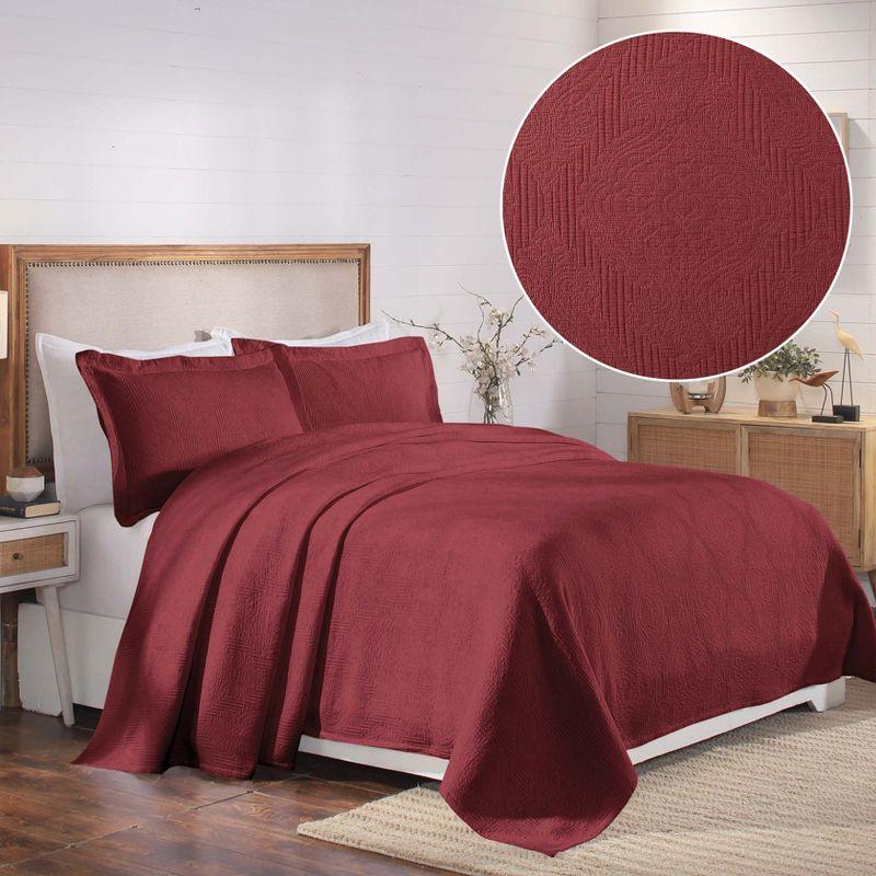 Vintage Cotton Matelasse Jacquard Medallion Scroll Bedspread Set, Twin, Garnet Red - Blue Nile Mills