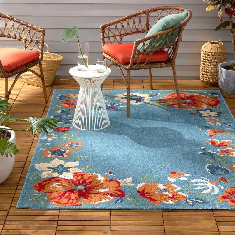 TOWN & COUNTRY EVERYDAY Hibiscus Bloom Border Modern Floral Indoor Outdoor Area Rug