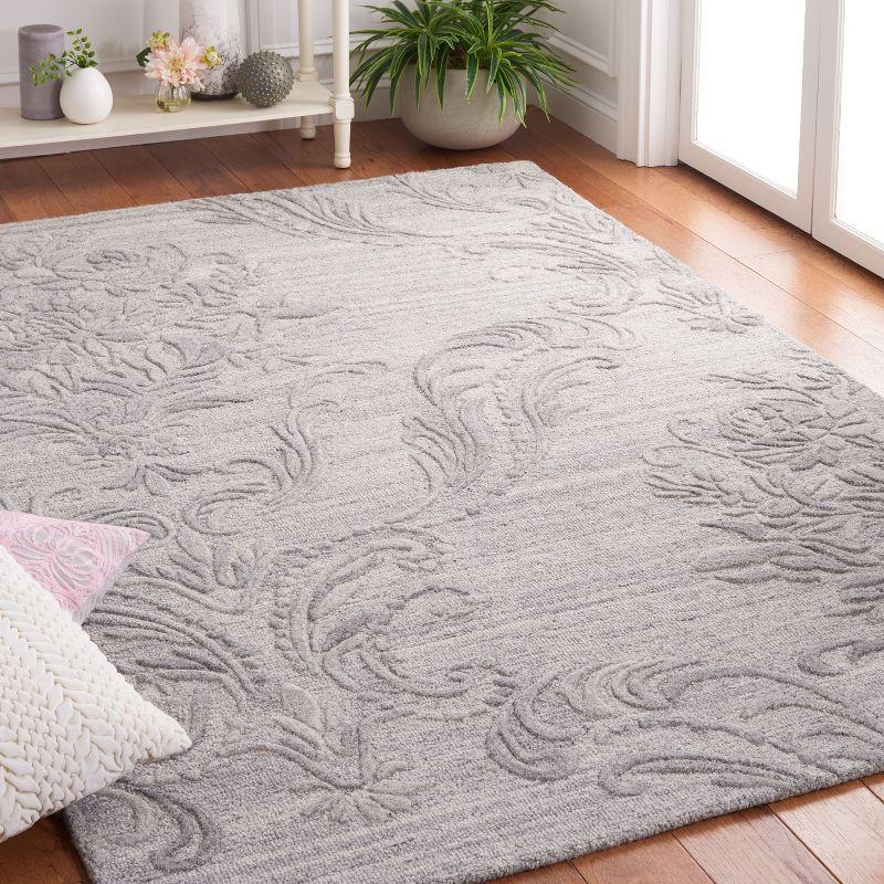 Hand-Tufted Gray Wool Floral Square Rug - 6' x 6'