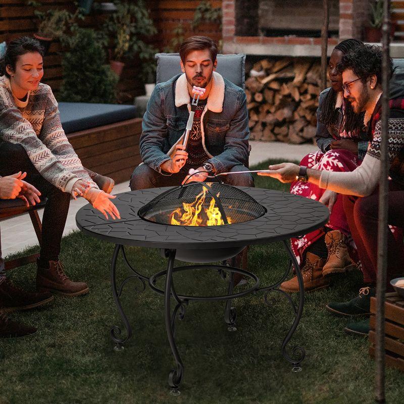 Costway 35.5'' Patio Fire Pit Dining Table Charcoal Wood Burning W/ Cooking BBQ Grate