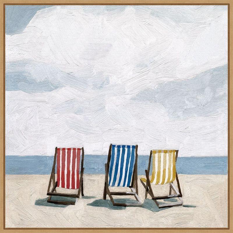 Sylvie Maple Framed Beach Chairs Canvas Wall Art Print 22 x 22 Inches