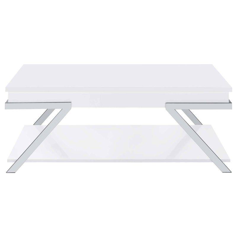 Coaster Marcia Modern Wood Rectangular Lift Top Coffee Table White High Gloss/Chrome