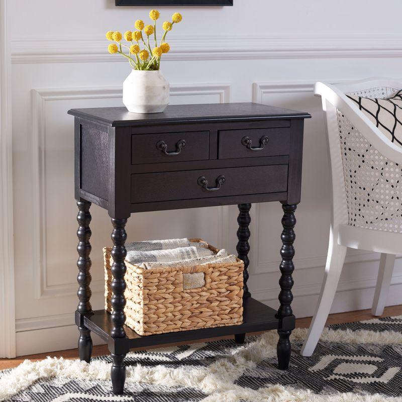 Athena Black Wood 3-Drawer Console Table with Storage