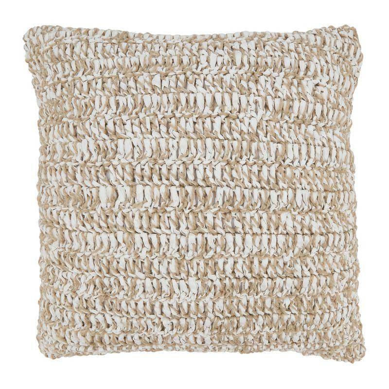 Natural Raffia Poly Filled Square Outdoor Throw Pillow