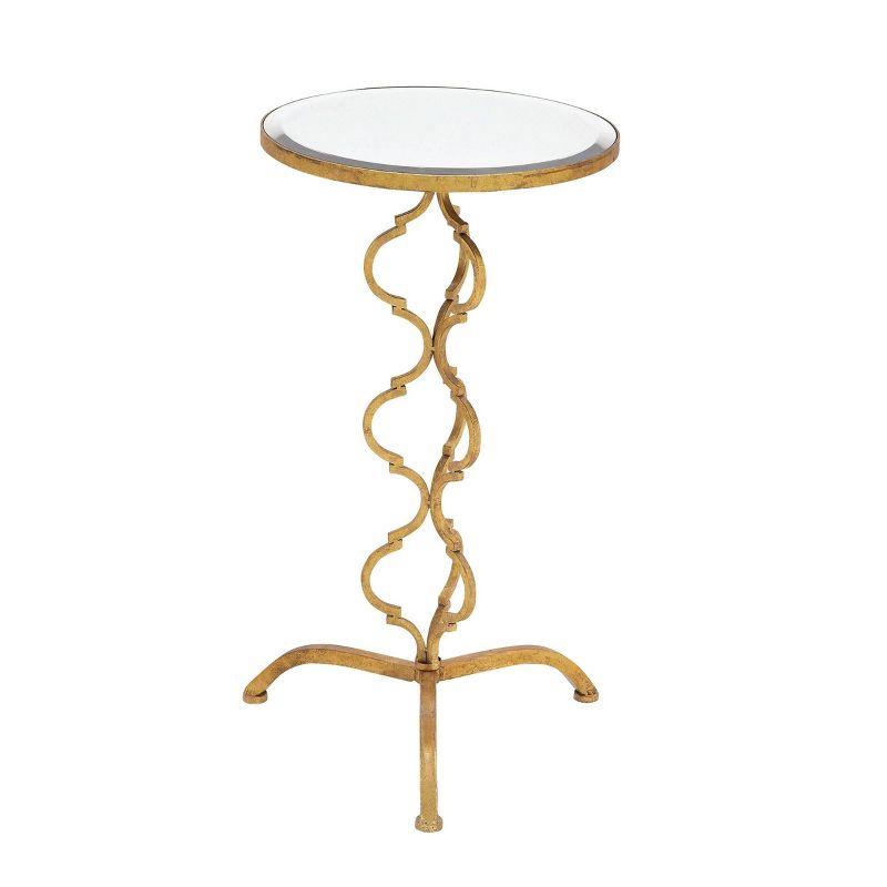 Elegant Gold Quatrefoil Metal & Mirrored Glass Accent Table