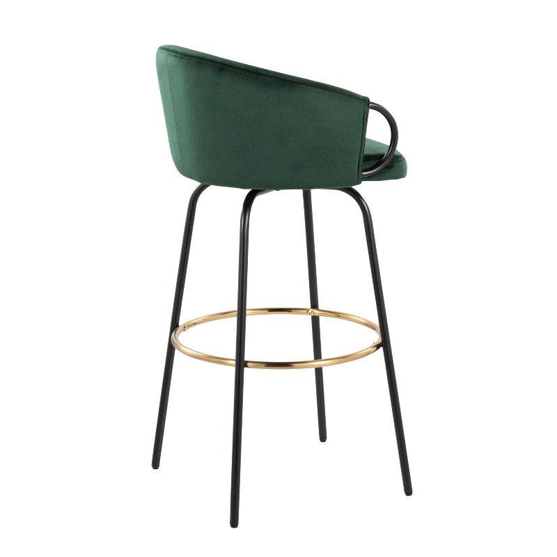 Emerald Green Velvet and Black Metal Adjustable Swivel Barstool Set