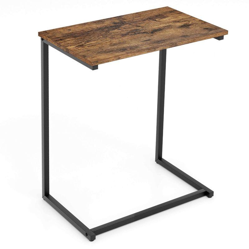 Rustic Wood and Metal C-Shaped Side Table