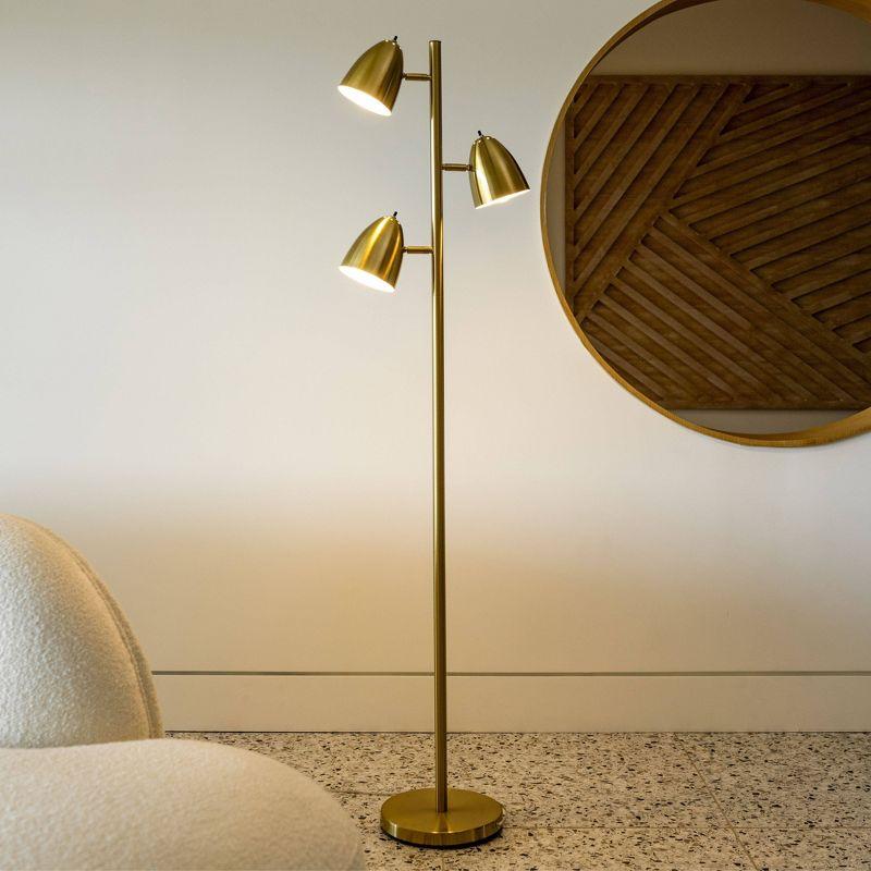 Brightech Jacob 64" Modern 3-Light Adjustable LED Floor Lamp with Gold Brass Finish and Metal Cone Shades, Bulbs Included