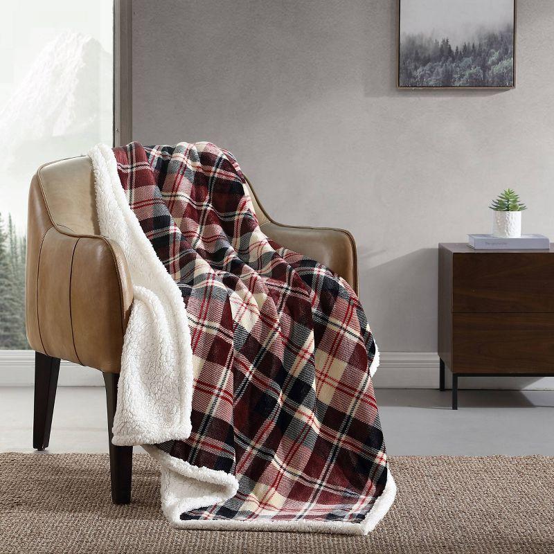 50"x60" Trailhead Plaid Reversible Throw Blanket Red - Eddie Bauer: Cozy Fleece, Machine Washable