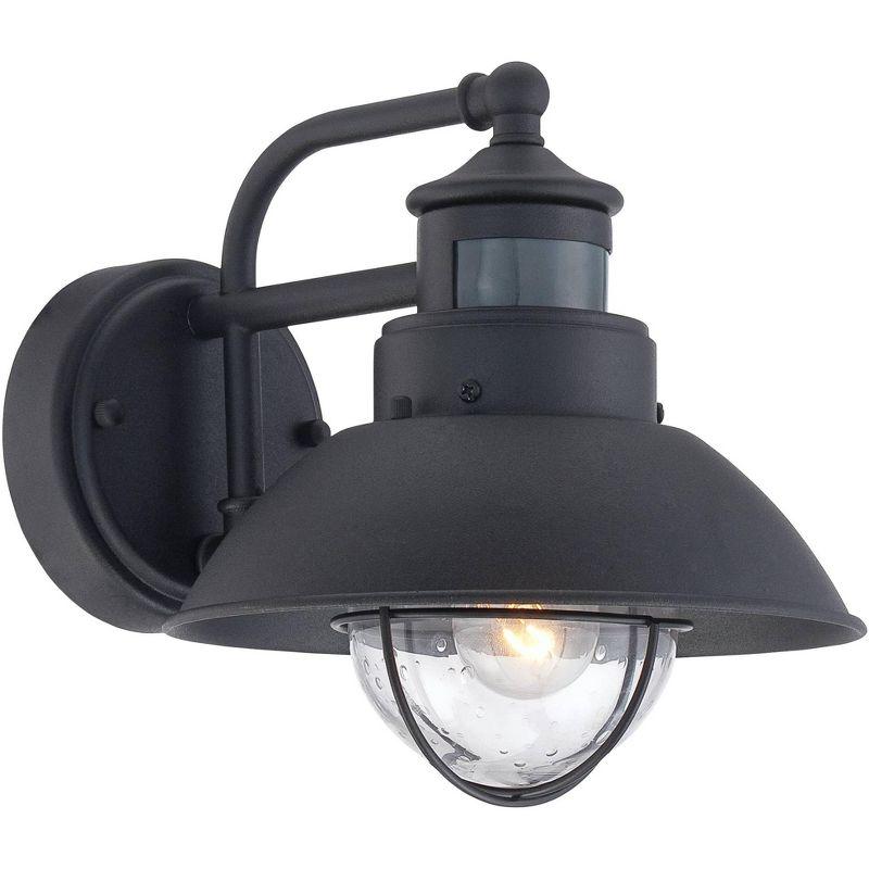 John Timberland Oberlin Rustic Farmhouse Outdoor Barn Light Fixture Black Dusk to Dawn Motion Sensor 9" Clear Seedy Glass for Exterior Deck House Yard