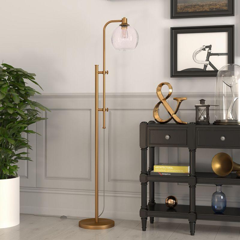 Gold Adjustable Industrial Floor Lamp with Glass Globe Shade