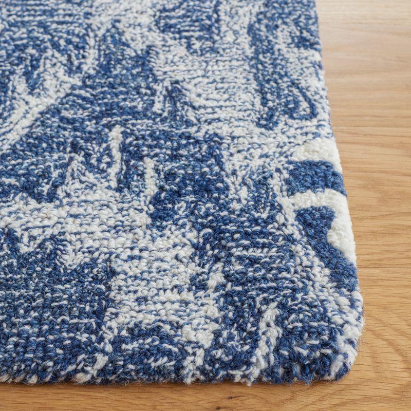 Silk Road Inspired Blue and Ivory Hand-tufted Wool Square Rug