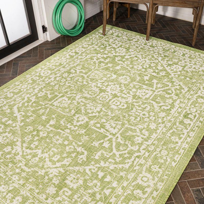 8' x 10' Malta Bohemian Styled Medallion Textured Weave Indoor/Outdoor Area Rug, Green/Cream - JONATHAN Y