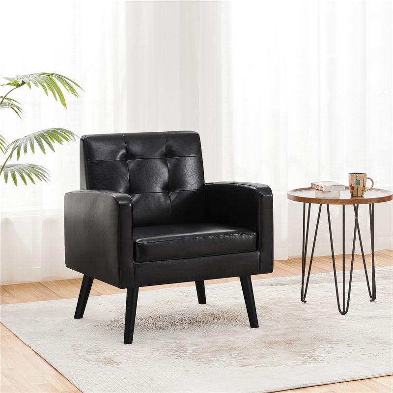 Yaheetech Modern Armchair Accent Chair Faux Leather Tufted with Solid Wood Legs