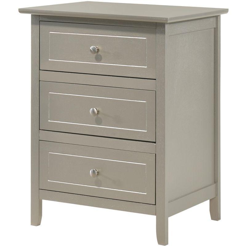 Modern Minimalist Silver Champagne 3-Drawer Nightstand