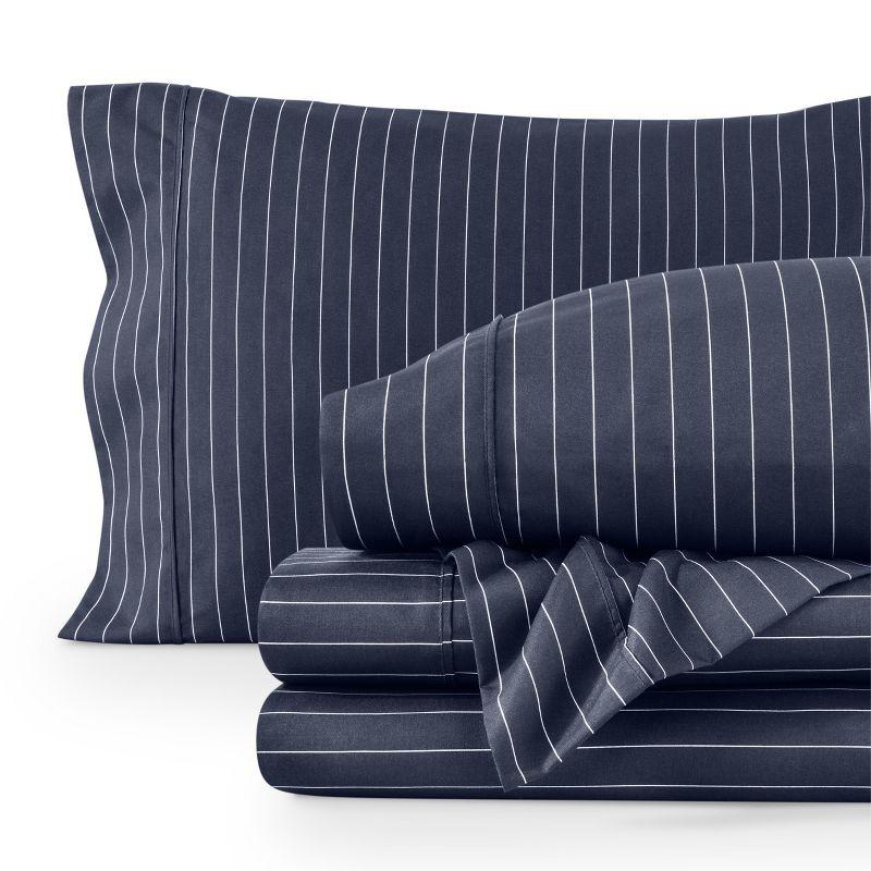 King Midnight Pinstripe Microfiber Deep Pocket Sheet Set