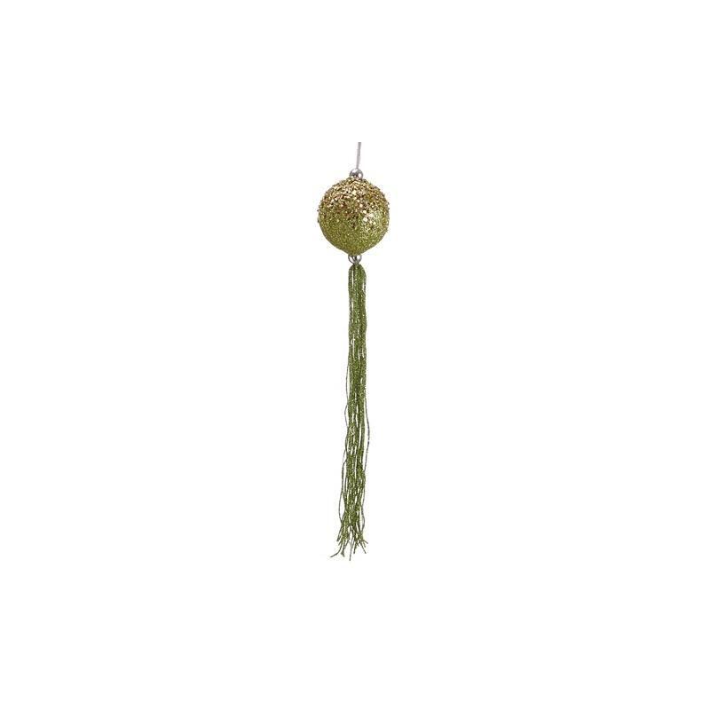 Lime Green Glittered Ball Ornament with Tassels