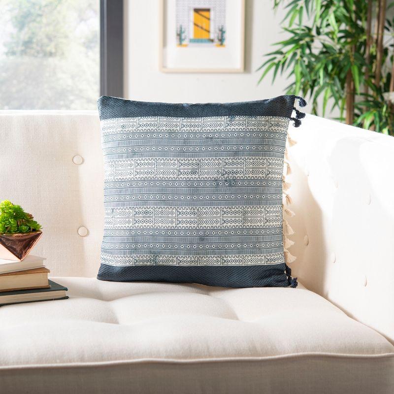 Deep Blue and Gray Geometric Tassel Throw Pillow 16"