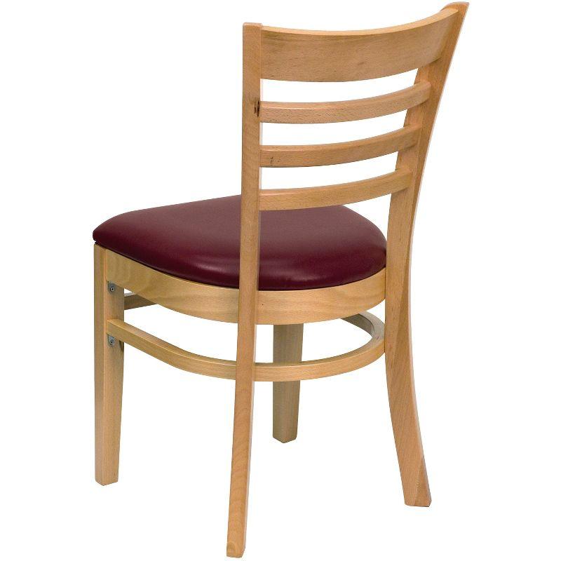 High Ladderback Natural Wood Side Chair with Burgundy Vinyl Seat