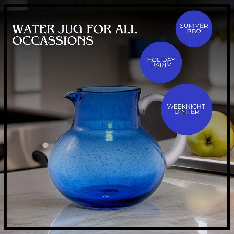 Artland Iris 90 Oz Handblown Glass Pitcher, Bubble Shape, Lead-Free, Versatile Drink Dispenser for Water, Cocktails, Dishwasher Safe - Cobalt Blue