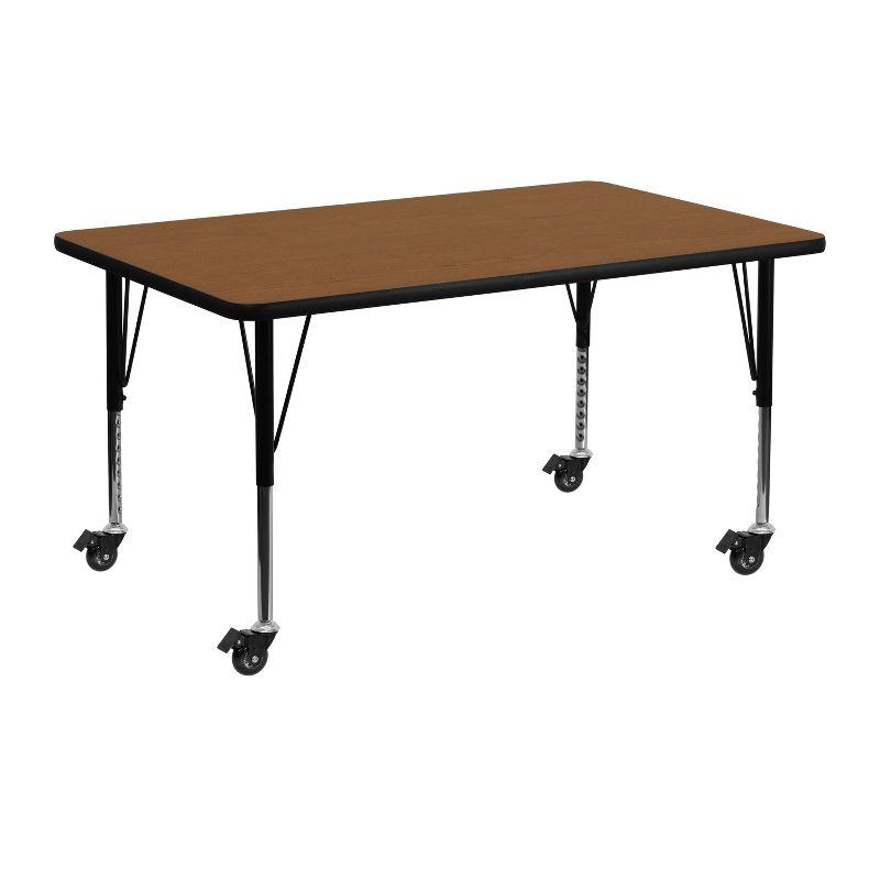 Adjustable Oak Laminate Rectangular Activity Table with Wheels