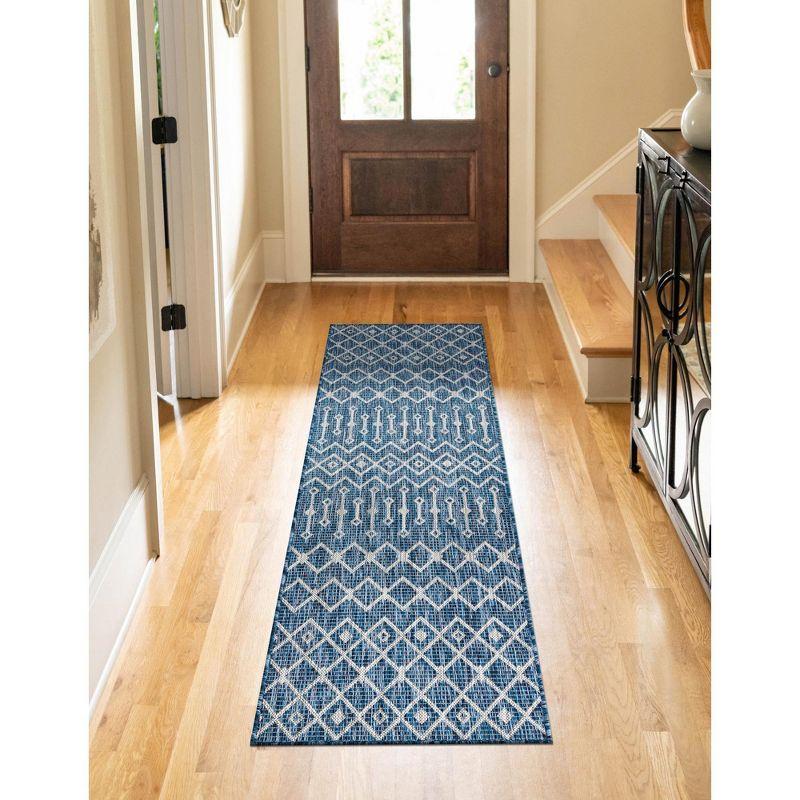 Blue Synthetic Trellis Flat Woven Outdoor Runner Rug