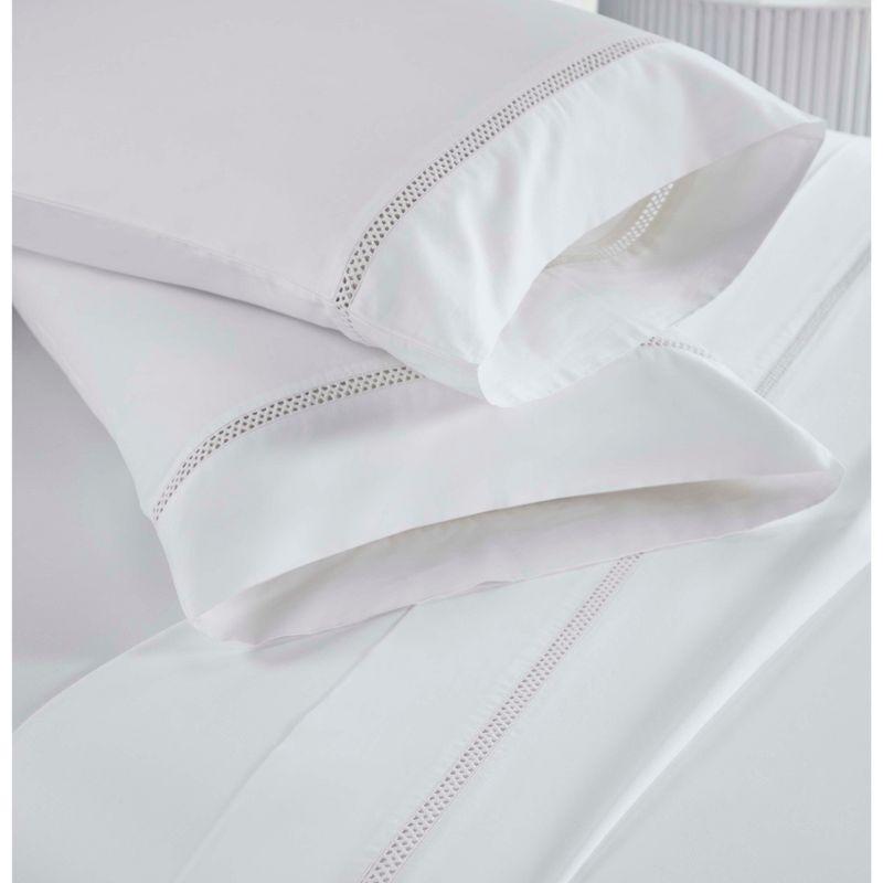 Cotton Cross-Stitch Embroidered Sheet Set, Twin Extra Long (XL), White-White - Blue Nile Mills