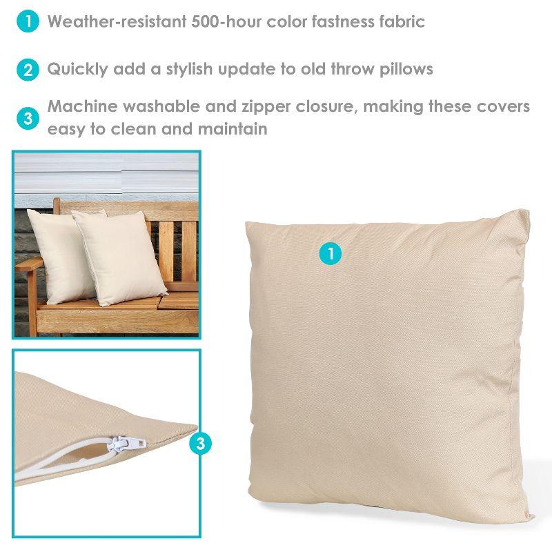 Sunnydaze Indoor/Outdoor Weather-Resistant Polyester Square Decorative Pillow Cover Only with Zipper Closures