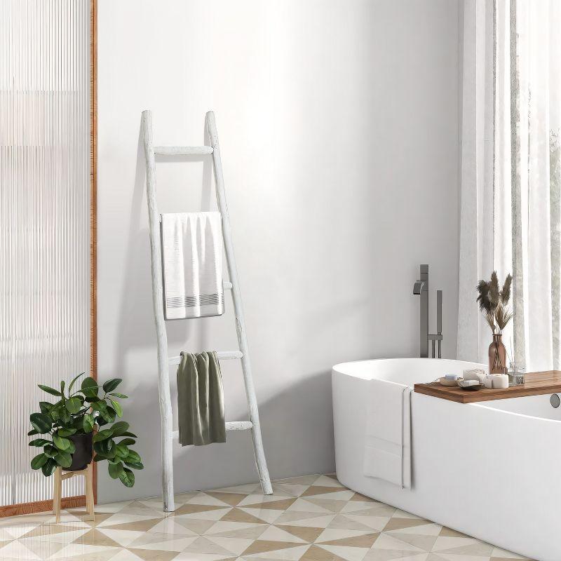 LuxenHome White Solid Wood 5-Rung Blanket Ladder