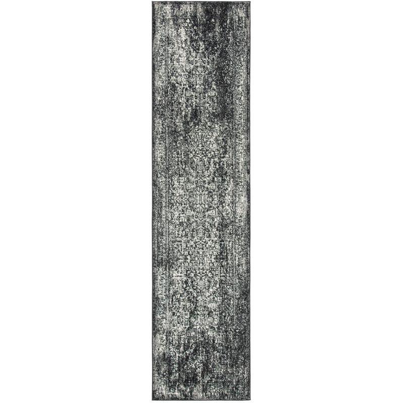 Transitional Black/Grey Synthetic 2'2" x 9' Easy-Care Runner Rug