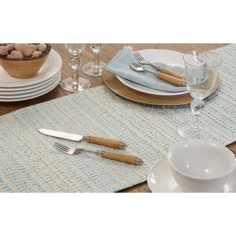 Aqua Woven Line Cotton-Polyester Table Runner